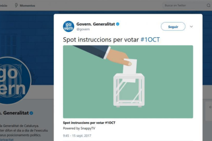 El Govern ha publicado hoy en twitter un spot con instrucciones para votar.-EL PERIÓDICO
