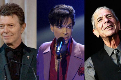 David Bowie, Prince y Leonard Cohen, todos ellos fallecidos en el 2016.-AP / REUTERS / M. LORENZO