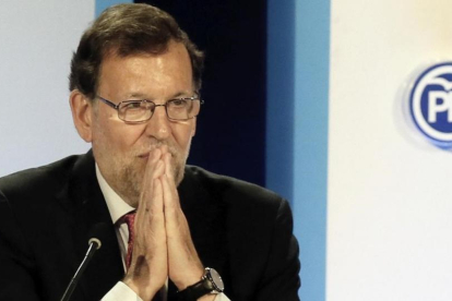 Mariano Rajoy durante la clausura de una conferencia con los portavoces parlamentarios de su partido-EFE / MANUEL LORENZO