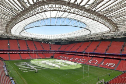 San Mamés preparado para albergar la final de la Champions Cup de Rugby.-ATHLETIC CLUB
