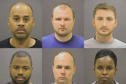 Los seis policías acusados de la muerte de Freddie Gray.-Foto: AP