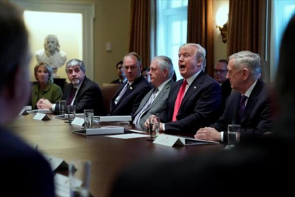 Donald Trump se dirige a los miembros de su Gabinete, ayer, en la Casa Blanca.-REUTERS