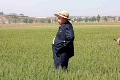 Kim Jong-un visita una granja custodiada por el Ejército norcoreano, en una imagen difundida por la agencia oficial norcoreana KCNA.-REUTERS / KCNA