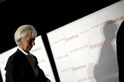 Lagarde, tras pronunciar su discurso en Washington.-REUTERS / CARLOS BARRIA
