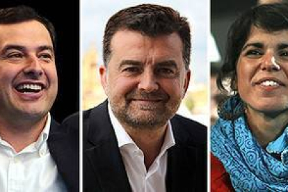De izquierda a derecha, los candidatos Susana Díaz (PSOE), Juan Manuel Moreno (PP), Antonio Maíllo (IU), TEresa Rodríguez (Podemos) y Juan Marín (Ciudadanos).-