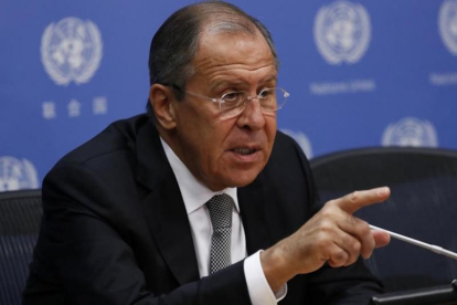 Lavrov, durante su rueda de prensa en la sede de la ONU, en Nueva York, este viernes.-REUTERS / LUCAS JACKSON