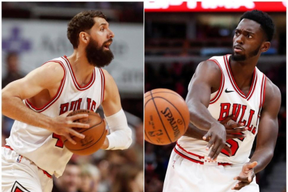 Nikola Mirotic (izquierda) y  Bobby Portis, los dos implicados en la pelea.-GB (EFE)
