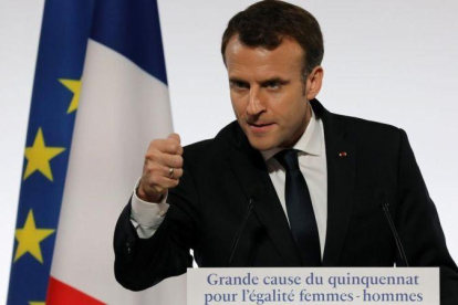 Macron, durante su discurso en el Día internacional para la eliminación de la violencia contra las mujeres, en el Elíseo, en París, el 25 de noviembre.-AFP / LUDOVIC MARIN