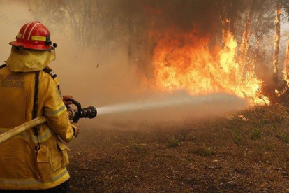 Un bombero trabaja en la extinción de un incendio forestal en los alrededores de Sídney, en Australia-DPA