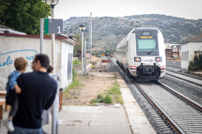 El tren procedente de Madrid a su llegada a la estación de El Cañuelo.