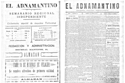 Contraportada y portada del periódico El Adnamantino. Año I, número 3, del 18 de octubre de 1917