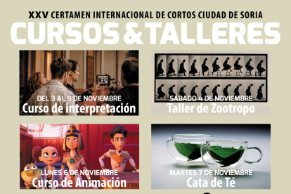 Detalle del cartel con las actividades formativas paralelas del Festival de Cortos de Soria.