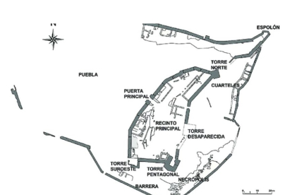 Mapa del área de trabajo en el castillo de Osma.