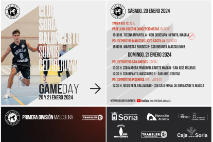 Cartel de todos los partidos del Club Soria Baloncesto. 20 y 21 de enero de 2024.