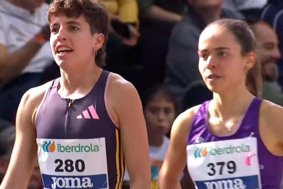 Marta Pérez junto a la celtíbera Noemí Valencia durante la tercera semifinal del Campeonato de España en pista.