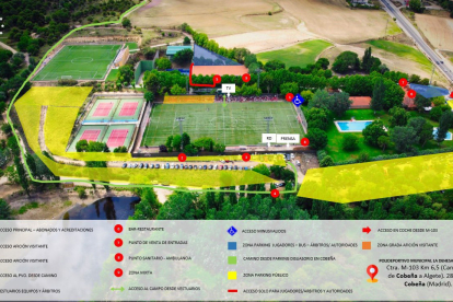 Croquis del Polideportivo de Cobeña y zonas de acceso al campo de fútbol.