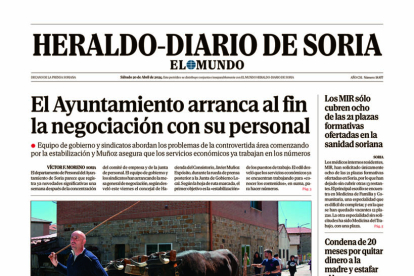 Portada de Heraldo-Diario de Soria de 20 de abril de 2024.