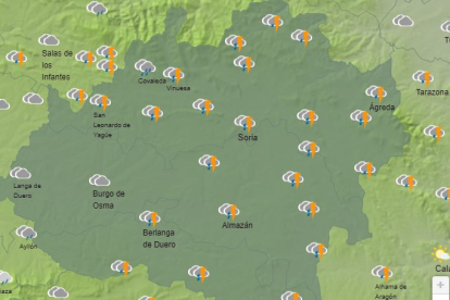 Previsión meteorológica de la Aemet en la franja de las 17 horas de este 8 de junio.