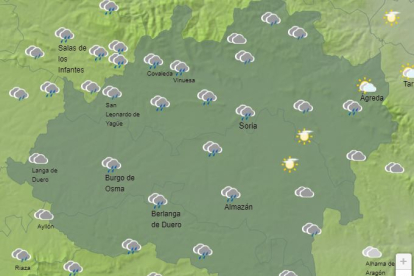 Previsión de lluvias este viernes a las 21 horas en Soria.