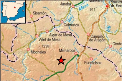 Epicentro del terremoto, con el sureste de la provincia de Soria en el 'pico' superior izquierdo de la imagen.