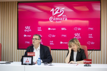 El presidente de la Cámara de Comercio de Soria, Alberto Santamaría, y la secretaria general, Nuria Sánchez.