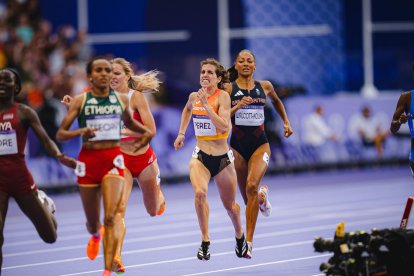 Marta Pérez en pleno esfuerzo en las semifinales olímpicas en las que lograba el récord de España.