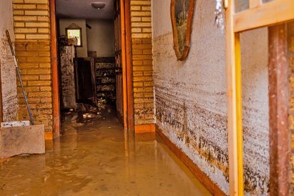 Daños en una casa tras la crecida del rio en Magaña (Soria).