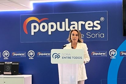 La secretaria general del PP, Cuca Gamarra, en el acto celebrado en Soria.