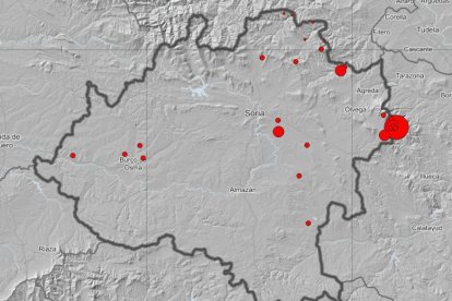 Localizaciones de terremotos ocurridos en Soria.