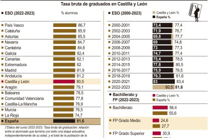 Tasa bruta de graduados en Castilla y León (15cmx11cm).