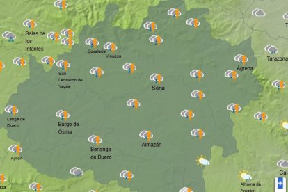 Predicción de la Aemet para este lunes en la franja horaria de las 16 horas.
