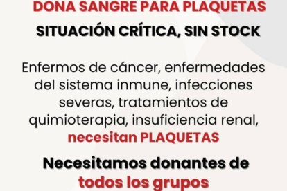 Llamamiento del Chemcyl para la donación urgente de plaquetas.