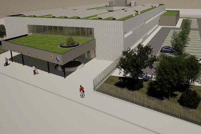 Recreación del futuro Soria Norte con la zona de aparcamiento.