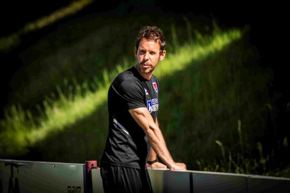 Aitor Calle en un entrenamiento con el Numancia en la Ciudad Deportiva.