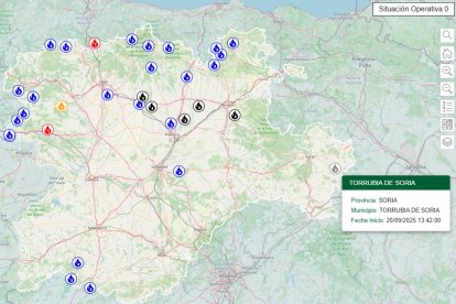 Mapa de incendios forestales en Castilla y León a las 18.00 horas del 20 de septiembre.