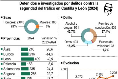 Detenidos e investigados por delitos contra la seguridad del tráfico en Castilla y León (10cmx9cm).