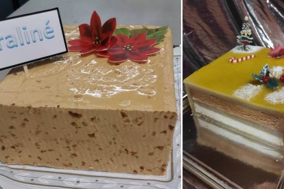 A la izquierda, turrón artesano de praliné de Pastelería Moraga, en El Burgo de Osma; a la derecha, turrón de capas elaborado de forma artesanal por Dulces Duero, en Soria, dos ejemplos del contraste entre tradición, materia prima de calidad y elaboración manual frente al turrón industrial.