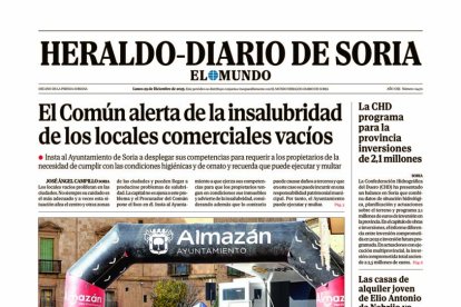 Portada de Heraldo-Diario de Soria del 29 de diciembre de 2025.