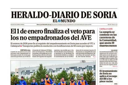 Portada de Heraldo-Diario de Soria de 30 de diciembre de 2025.