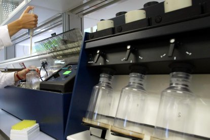 Trabajando en un laboratorio.