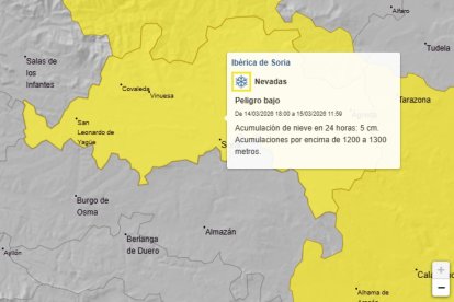 Aviso de la Aemet por nieve en el tercio norte de Soria hasta el mediodía del domingo.