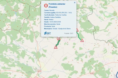 Avisos de la DGT por nieve en Soria a media mañana del domingo.