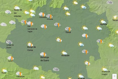 Previsión de la Aemet en Soria para este sábado 18 en la franja horaria de las 19 horas.