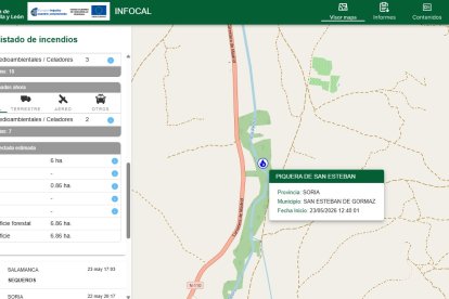 Información sobre el incendio forestal de Piquera de San Esteban en el sistema Inforcyl de la Junta de Castilla y León.