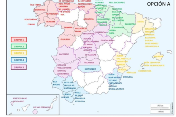 Mapa de la Segunda Federación con el Numancia encuadrado en el Grupo 5