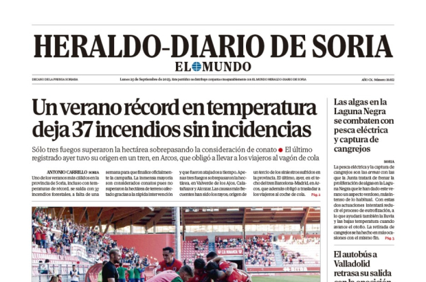 Portada de Heraldo-Diario de Soria de 25 de septiembre de 2023.