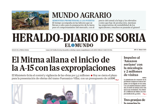 Portada de Heraldo-Diario de Soria del 2 de octubre de 2023.