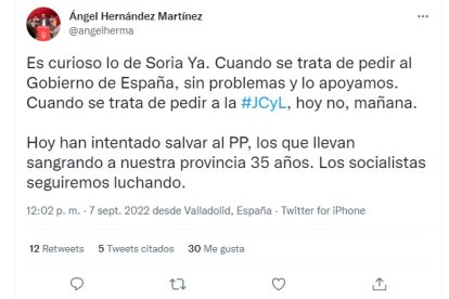 Tweet del procurador socialista Ángel Hernández. HDS