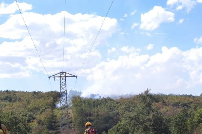 Bomberos ante el incendio forestal en Vozmediano. INFOAR