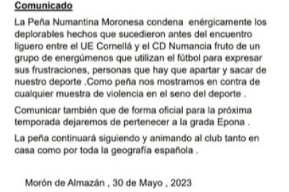 Comunicado de la Peña Moronesa.